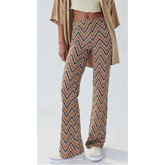 Tall SZ Lrg NWT Urban Outfitters Chevron Orange Brown Thanksgiving Fall Pants - Picture 9 of 12